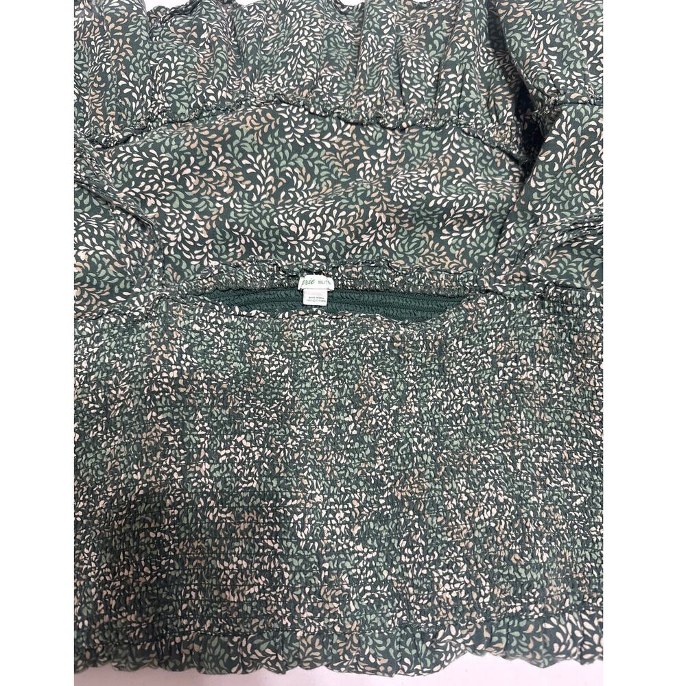 Aerie Green Floral Smocked Mini Dress Shoulder Ties Ruffled Hem Size XL - Picture 7 of 11
